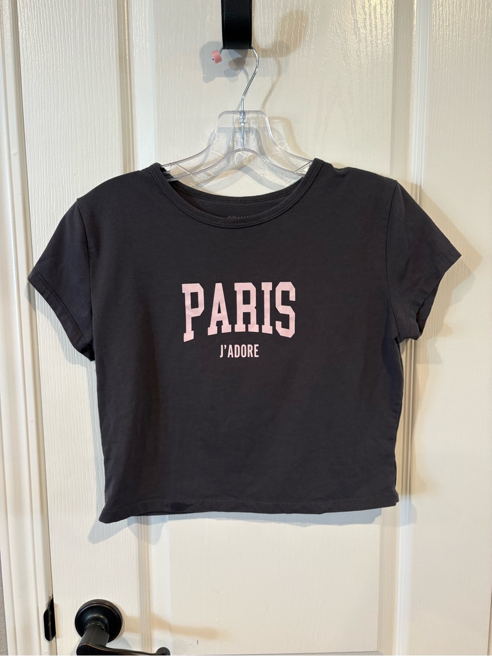 Black Crop Top with Pink PARIS Graphic